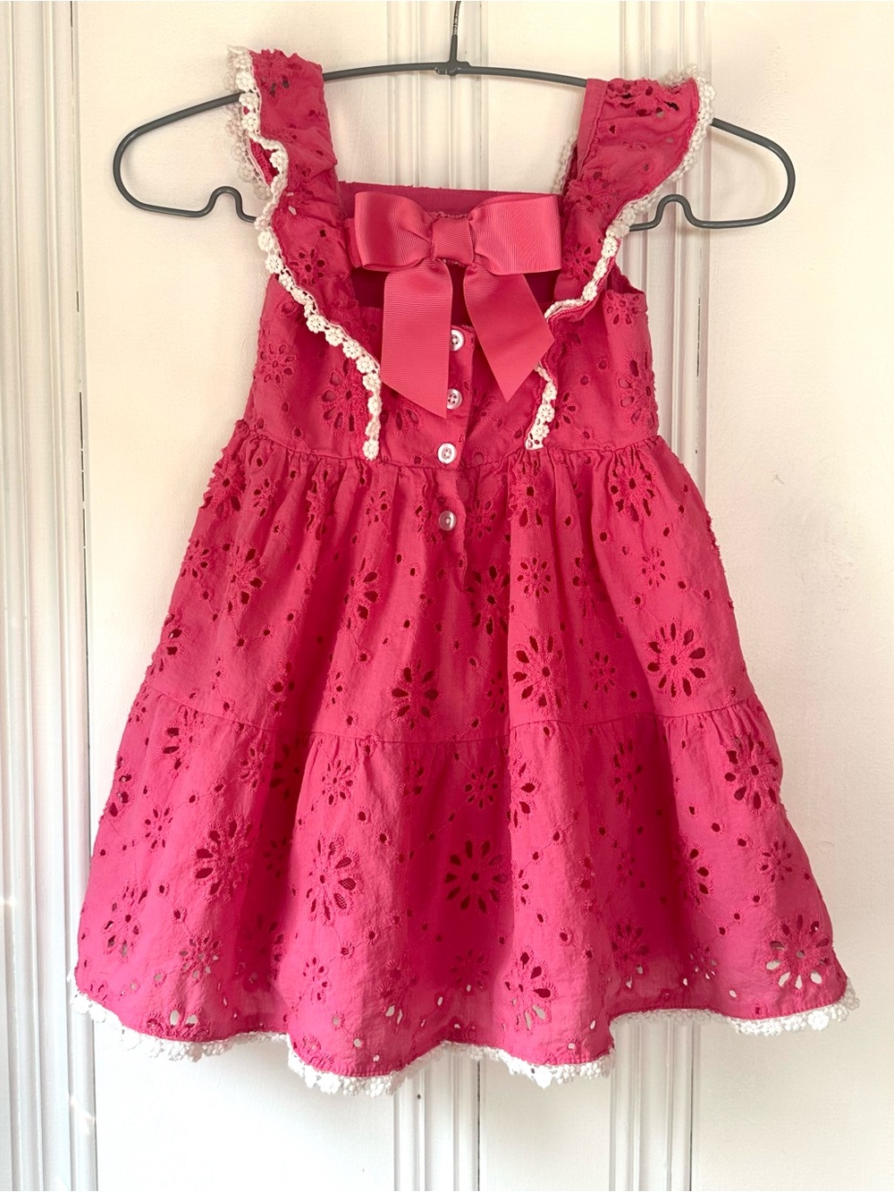 Kids 4T Eyelet Bow Dress in Pink by Blueberi Boulevard